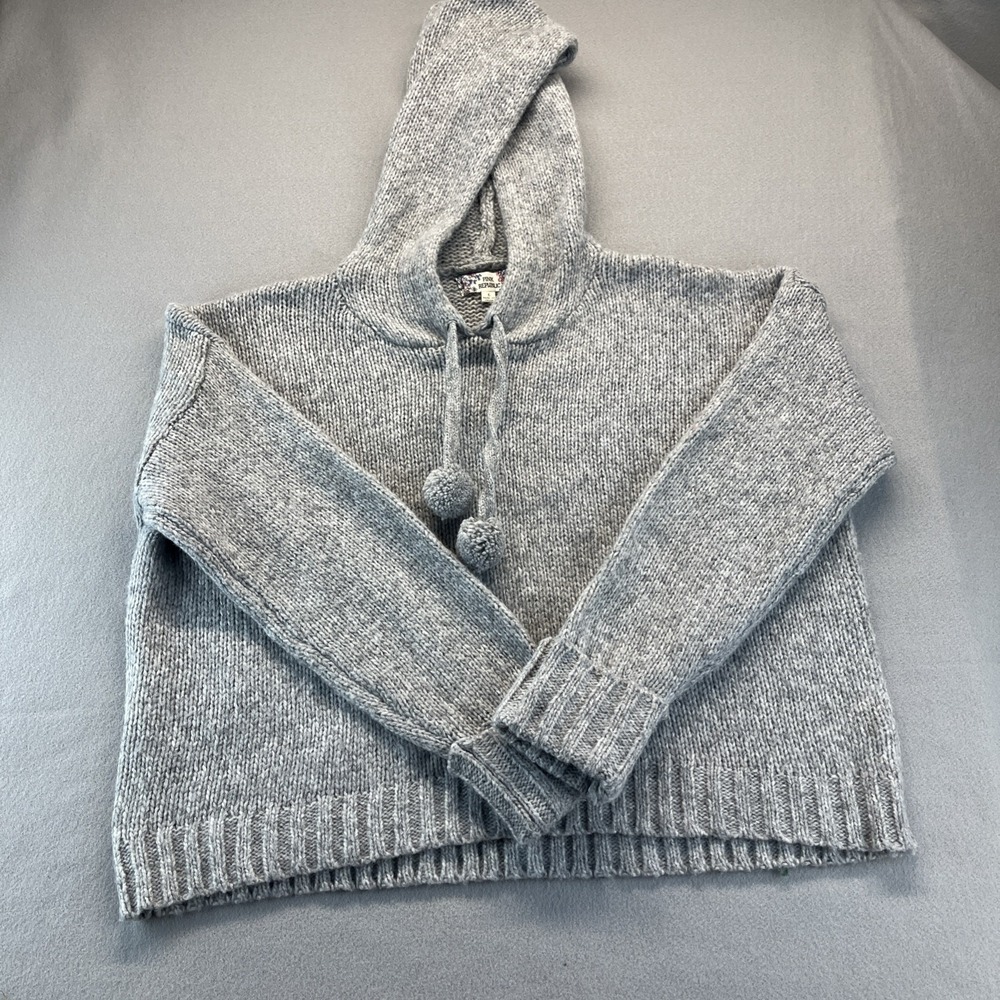Pink Republic Crotchet Knit Cropped Sweater With Hood Sz L Grey